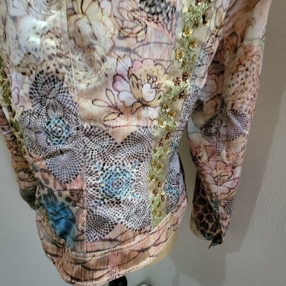 Boho Chic Size 8 Jacket Tan Brown Silk Sequin Jacket Lined Cheetah - Picture 10 of 12